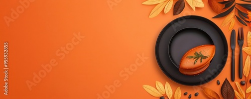Turkey dinner preparation flat design top view autumn theme cartoon drawing Triadic Color Scheme