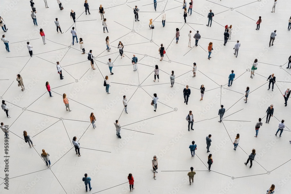 Simple people shapes connected by lines created with Generative AI Simple people shapes connected by lines created with Generative AI