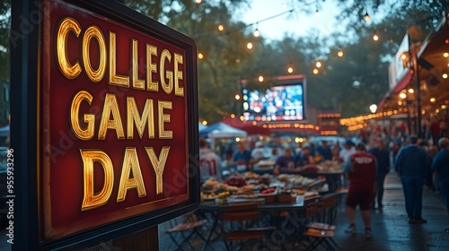 Football - Saturday - fall - autumn - sign that reads “COLLEGE GAME DAY” - tailgating - party - team - fans support - cheer - spirit - tailgate - food photo