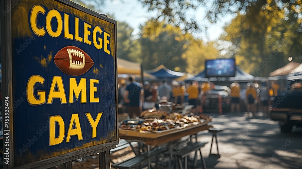 Football - Saturday - fall - autumn - sign that reads “COLLEGE GAME DAY” - tailgating - party - team - fans support - cheer - spirit - tailgate - food