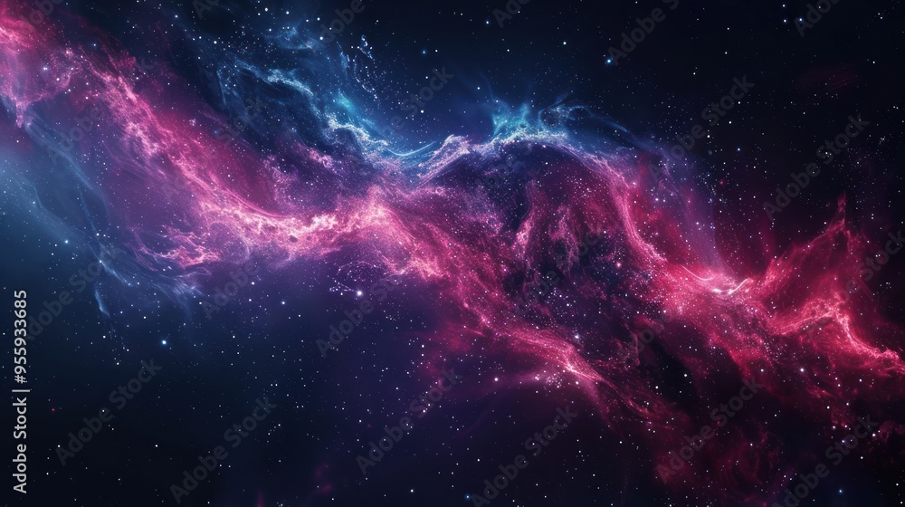 A Cosmic Nebula with Swirling Pink and Blue Gas Clouds A Cosmic Nebula with Swirling Pink and Blue Gas Clouds