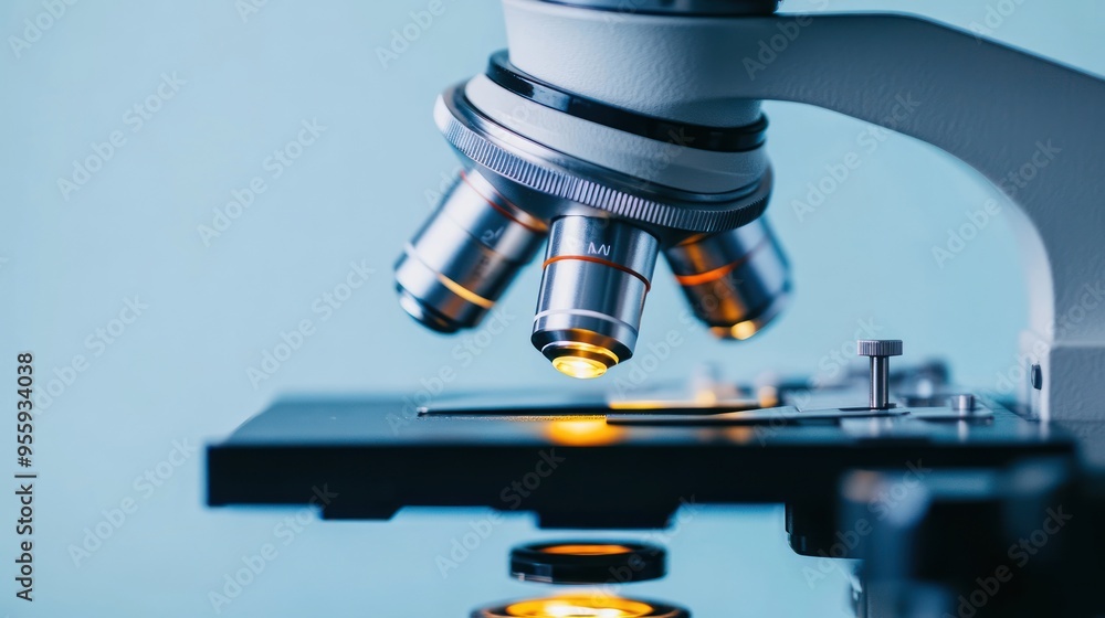 Obraz premium Microscope Lenses and Stage Close Up