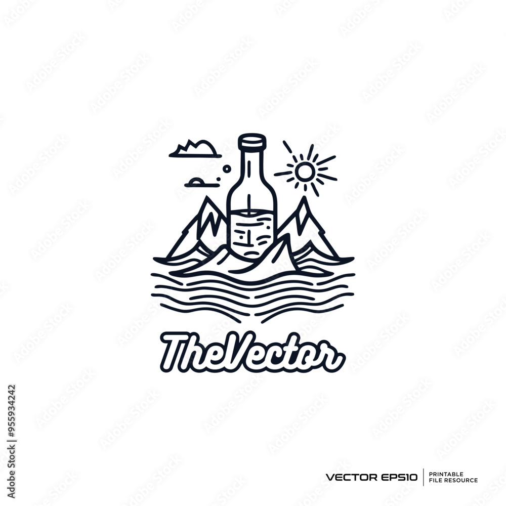 The floating bottle line art logo, vector, mascot, character, cartoon, illustration, eps10 The floating bottle line art logo, vector, mascot, character, cartoon, illustration, eps10