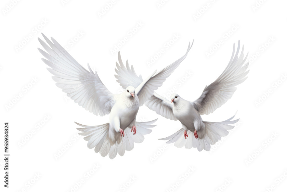 Two white doves are in flight, symbolizing peace and freedom. Great for logos, backgrounds, or designs promoting peace and unity Two white doves are in flight, symbolizing peace and freedom. Great for logos, backgrounds, or designs promoting peace and unity