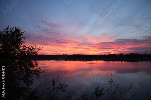 colorful sunset over the river