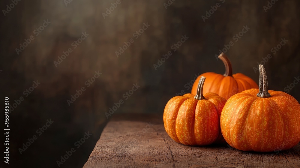 Seasonal background with pumpkins on wooden table. Harvest, Thanksgiving Day concept, copy-space with generative ai Seasonal background with pumpkins on wooden table. Harvest, Thanksgiving Day concept, copy-space with generative ai