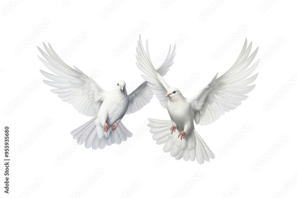 Two white doves are in flight, symbolizing peace and freedom. Great for logos, backgrounds, or designs promoting peace and unity Two white doves are in flight, symbolizing peace and freedom. Great for logos, backgrounds, or designs promoting peace and unity