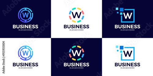 Collection of Technology letter W logo design template. Initials symbol for Business, Start up, Artificial Intelligence.