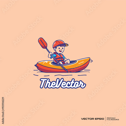 Cute kayaking boy logo, vector, mascot, character, cartoon, illustration, eps10