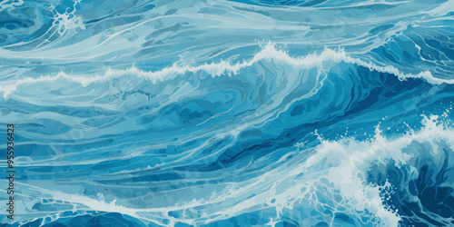 Photography Watercolor surface ocean water wave, seamless blue water ocean wave background