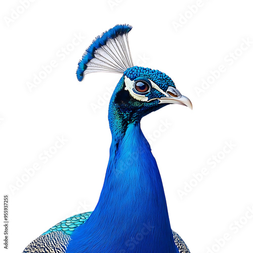 A Majestic Peacock with a Vibrant Blue Plumage Stands Out Against a Transparent Background photo