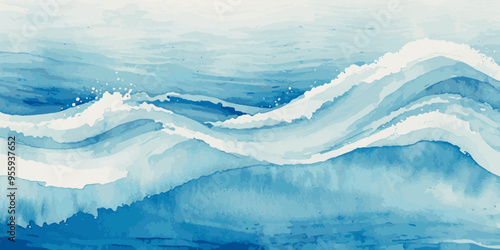 Abstract watercolor soft blue print sea water ocean background. Soft blue sea watercolor liquid fluid texture background.