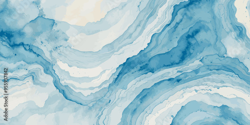 Vector watercolor ocean wave line blue and white background. Ocean sea art with natural template. Seamless soft blue ocean pattern wave water background.