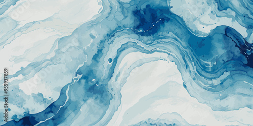 Vector watercolor ocean wave line blue and white background. Ocean sea art with natural template. Seamless soft blue ocean pattern wave water background.