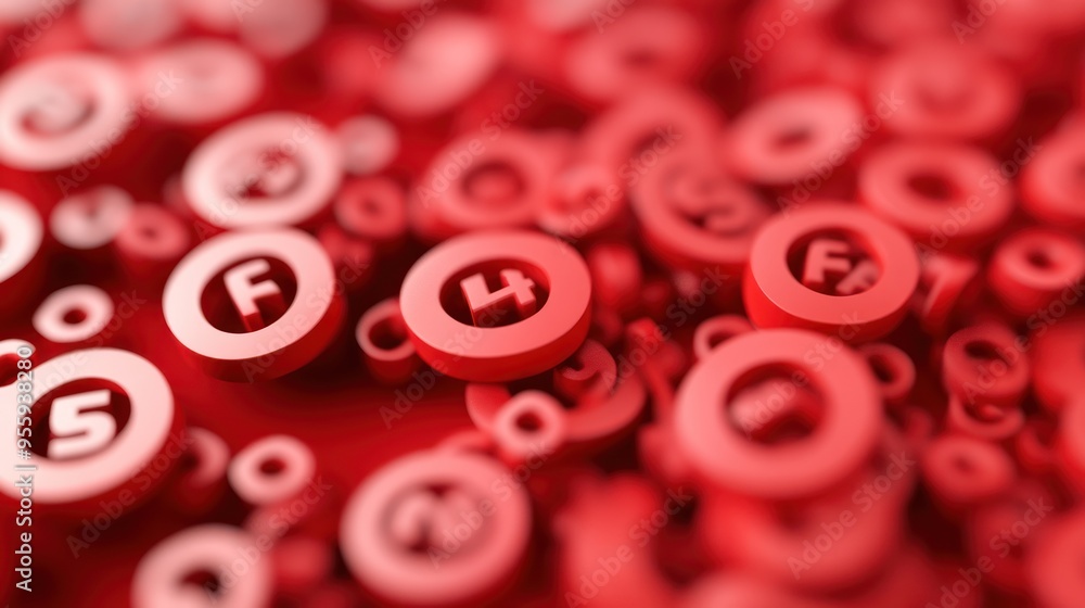 Red Circular Objects with Letters and Numbers Red Circular Objects with Letters and Numbers