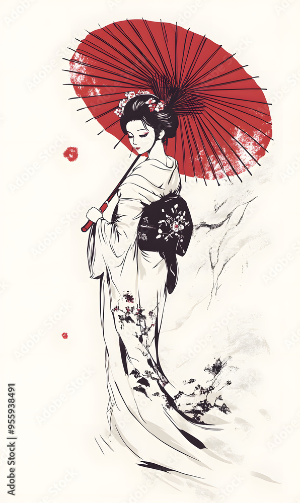 Obraz premium Japanese-style 2D illustrator doodle cartoon for floor tiles and wallpaper