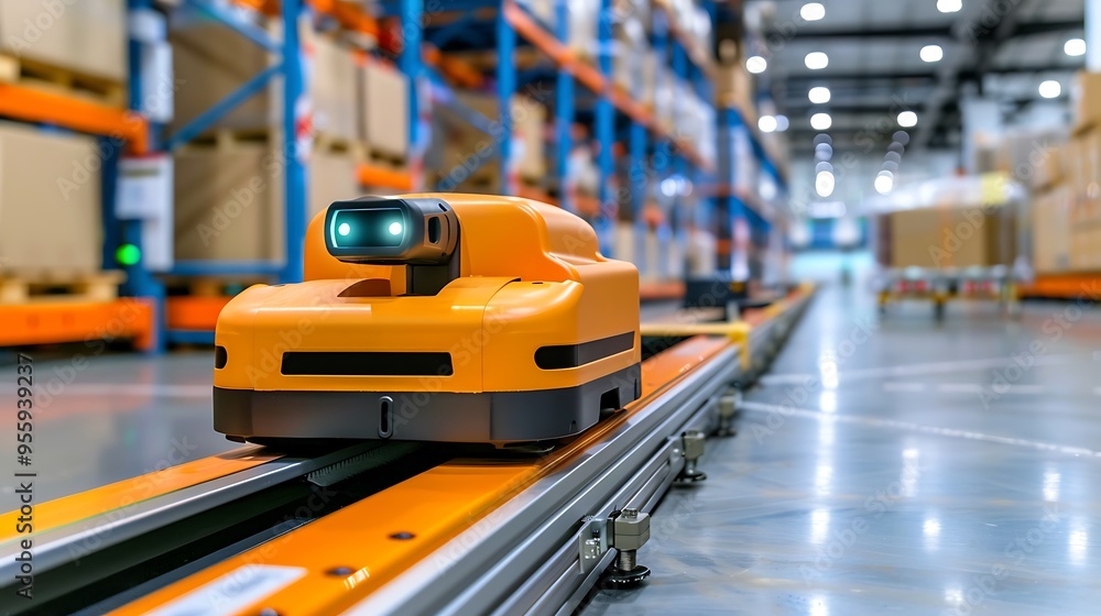 An automated warehouse with robot workers efficiently managing logistics, showcasing the future of supply chain innovation and the seamless integration of technology in warehousing An automated warehouse with robot workers efficiently managing logistics, showcasing the future of supply chain innovation and the seamless integration of technology in warehousing
