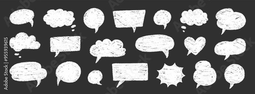 Crayon talk speech balloon frame doodle vector. Hand drawn crayon doodle speech cloud bubble set. Chalk texture sketch text talk cloud balloon frame background. Vector illustration.