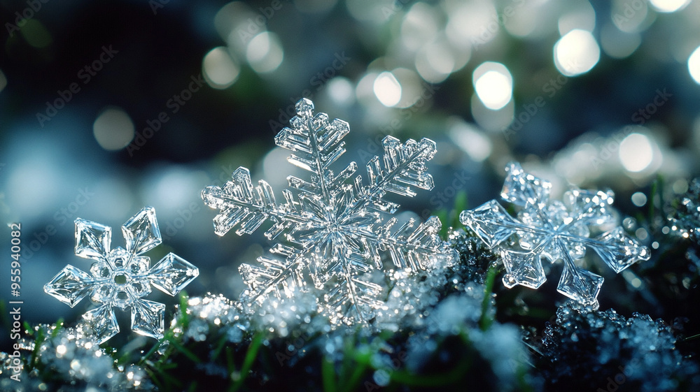 Crystal snowflakes on the snow. Crystal snowflakes on the snow.