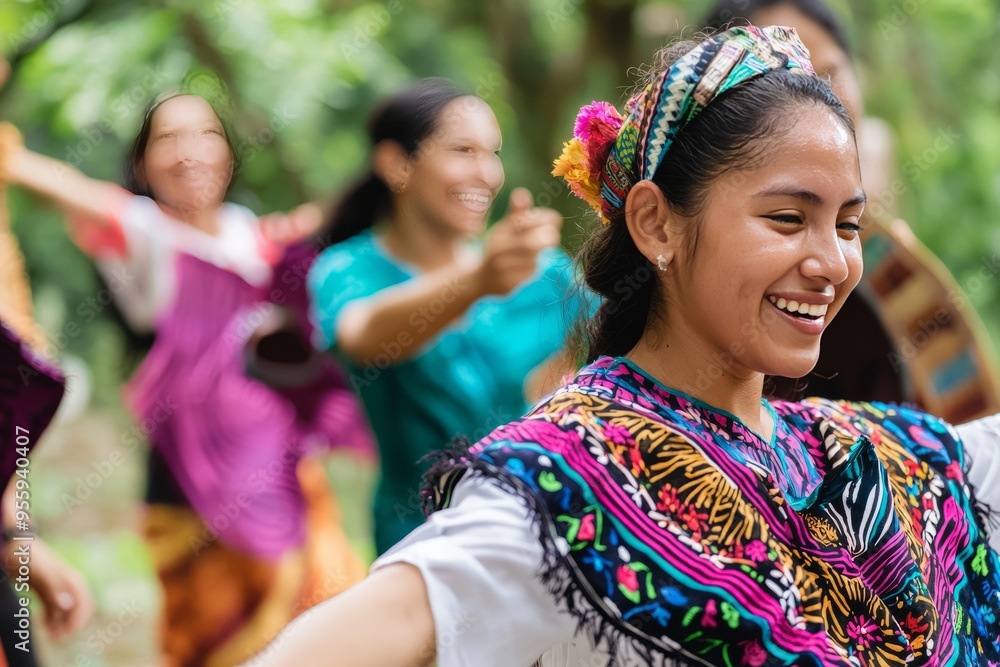 Fototapeta premium A group of leaders engaging in a cultural immersion experience. Activities include traditional dance and cultural workshops