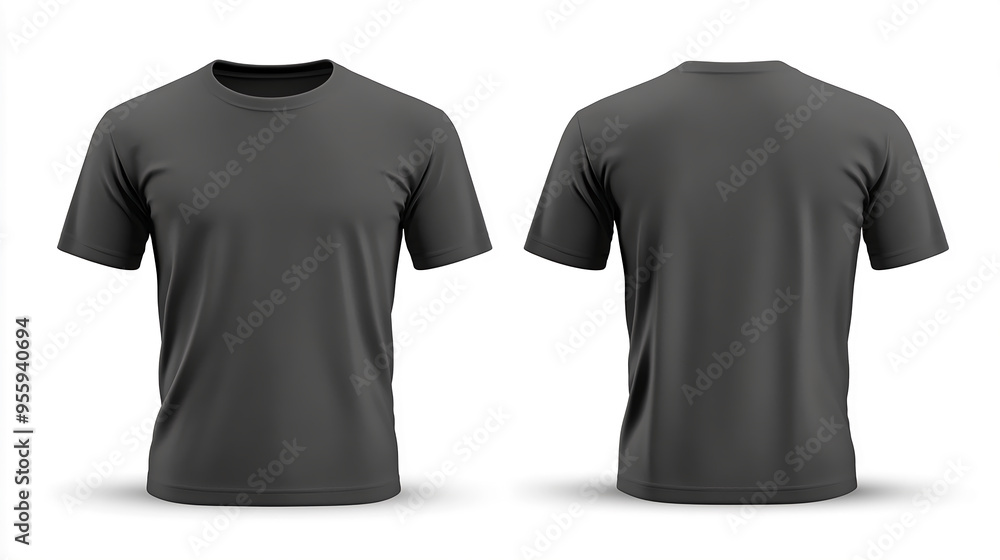 Plain charcoal gray t-shirt displayed from front and back views in a single image. Apparel fashion Plain charcoal gray t-shirt displayed from front and back views in a single image. Apparel fashion