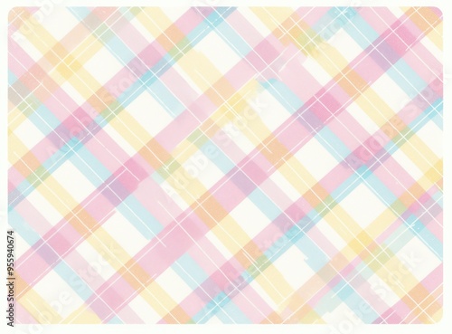 Seamless Pastel Gingham Fabric Pattern with pastel Whimsical Design