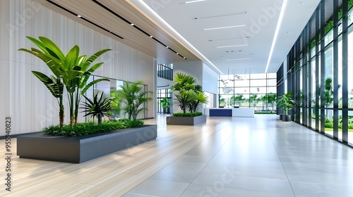 A sustainable green office equipped with solar panels and a lush garden, blending modern design with eco-friendly practices, creating a healthy and energy-efficient work environment 
