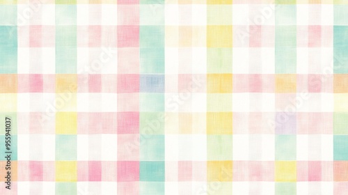 Seamless Pastel Gingham Fabric Pattern with pastel Whimsical Design
