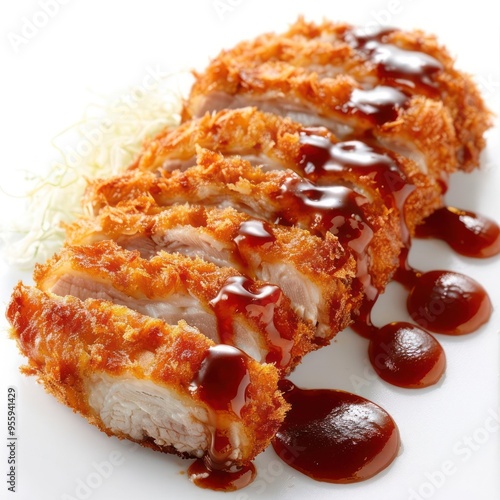 A tantalizing photo of a delicious deep-fried pork dish, likely katsu, photo