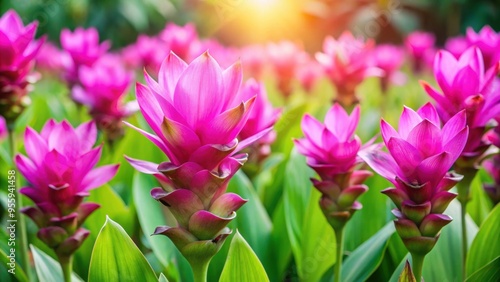 Vibrant pink Siam tulip flowers blooming in the wild, Siam tulip, pink, vibrant, flowers, blooming, wild, tropical, garden photo