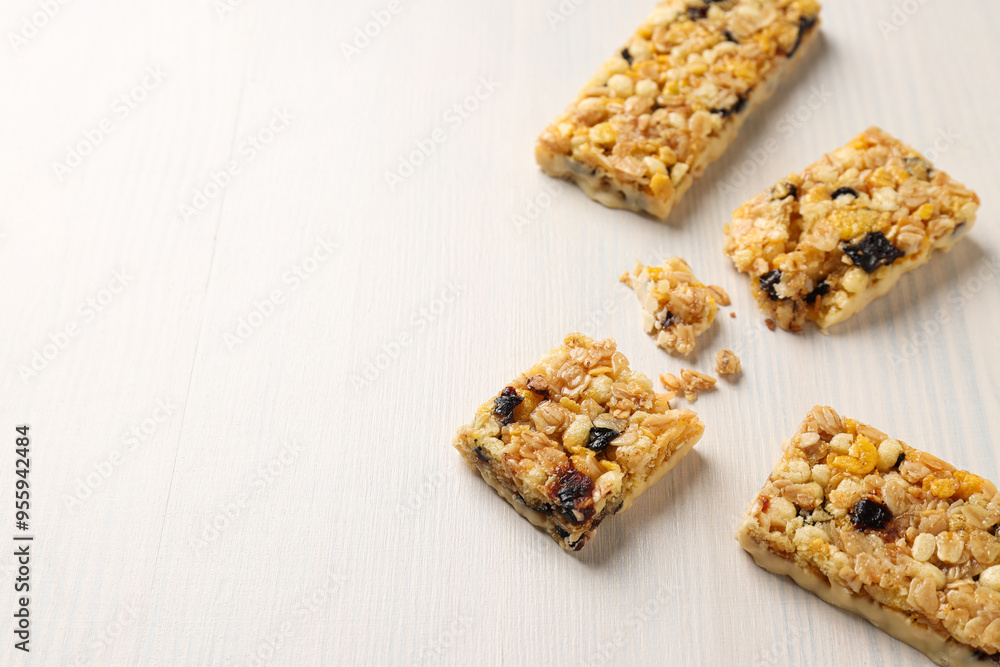 Delicious granola bars on a white background Delicious granola bars on a white background