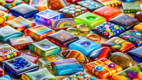 Vibrant multi-colored glass pieces for fusing and handicrafts, glass, colorful, fused, art, craft, creative, handmade