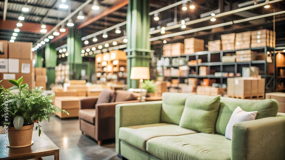 Fototapeta premium Green Sofa In A Modern Showroom.