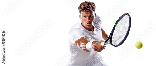 male tennis player hitting ball, isolated transparent, png, background