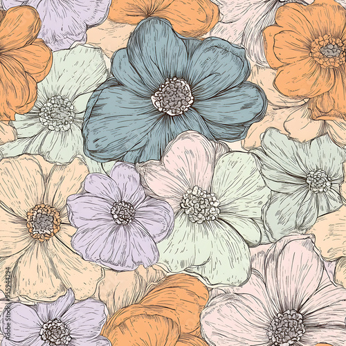 Wallpaper Mural floral and leaf seamless patterns in doodle-style tile designs with graphic format. Torontodigital.ca