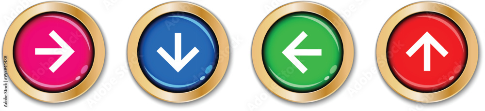 set of different direction arrow glossy button vector illustration. set of different direction arrow glossy button vector illustration.