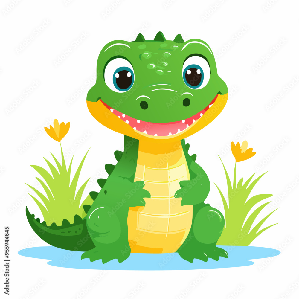 Fototapeta premium Crocodile Cute Small Cartoon Baby Animal Character 