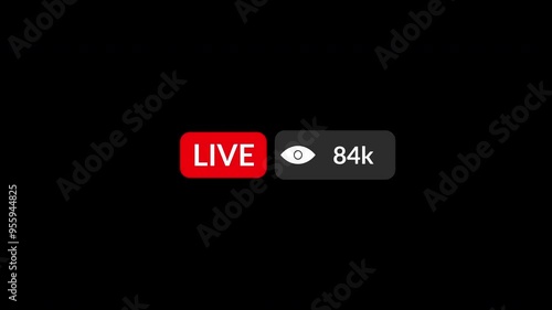 Live Streamed Social Media Icon Animation on black background, Social media live streaming app icon template with watcher view counter number, Social Media Live icon animated.