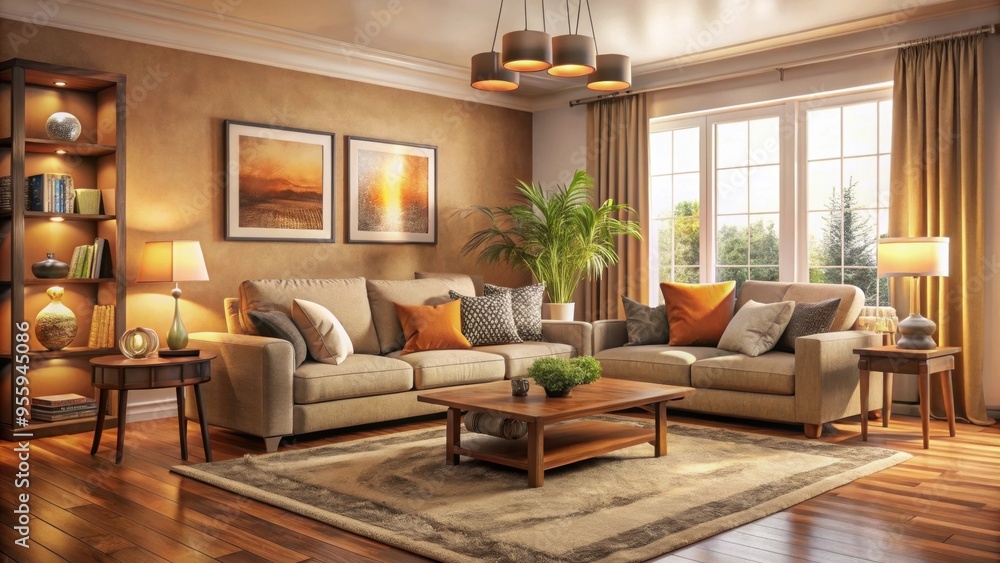 Fototapeta premium Cozy living room with plush furniture and warm color scheme, home, interior, design, comfortable, stylish, modern, decor
