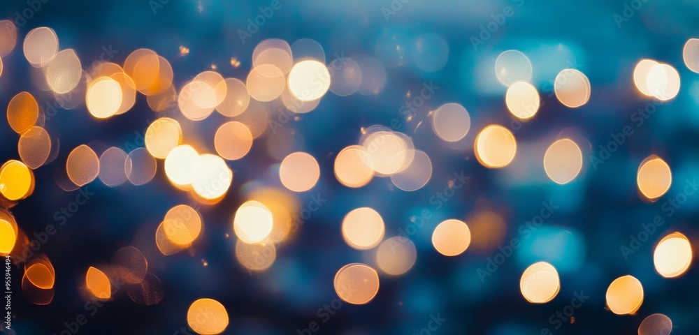 Fototapeta premium Abstract Blurred City Lights at Night with Bokeh Effect in Blue and Orange Color Scheme, Ideal for Background Texture and Creative Design Projects