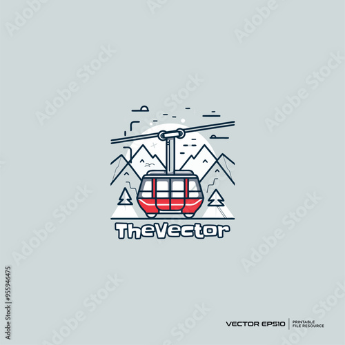 Cable car line art logo, vector, mascot, character, cartoon, illustration, eps10