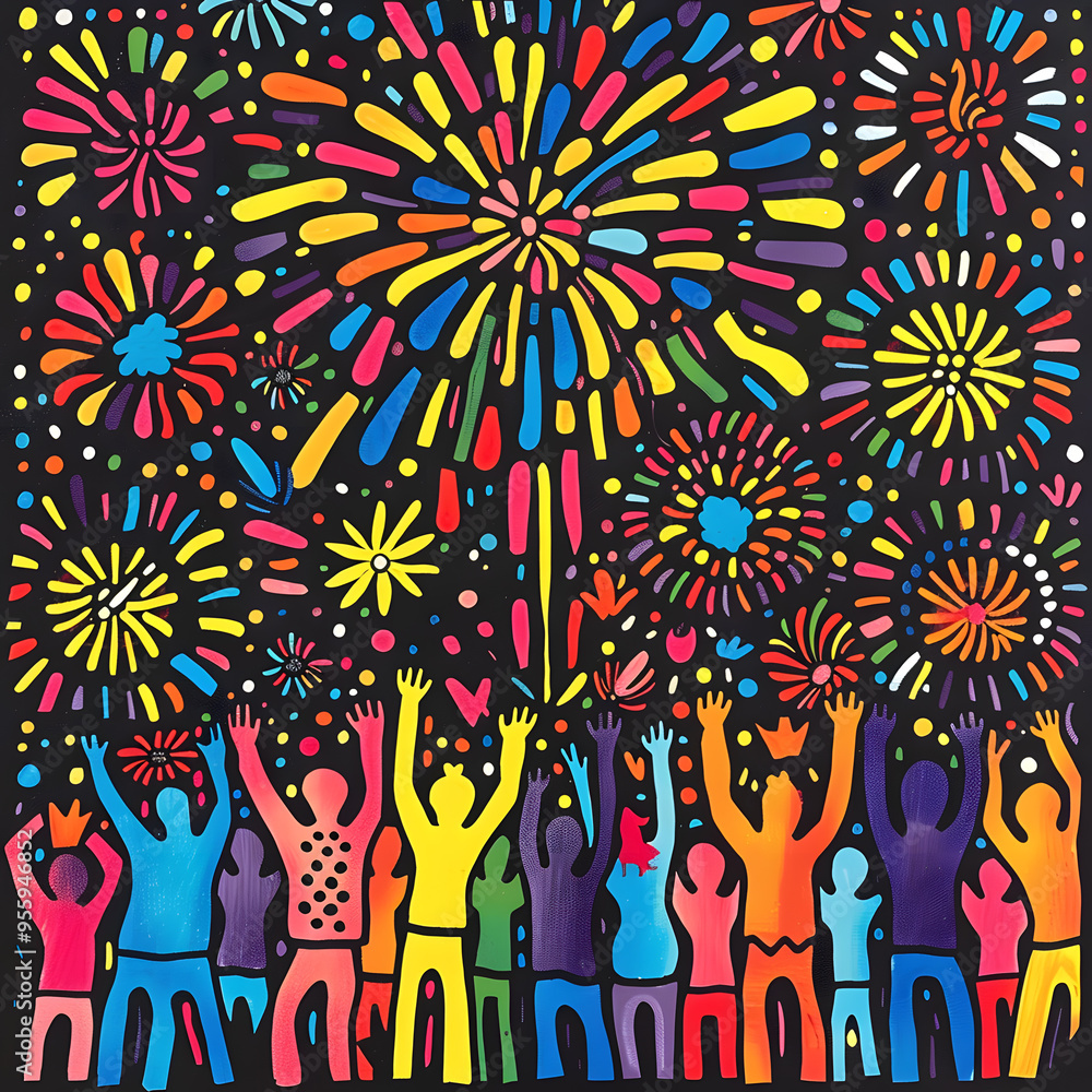Fototapeta premium New Year and Christmas card, graphic advertising backgrounds in a doodle 2D illustrator style