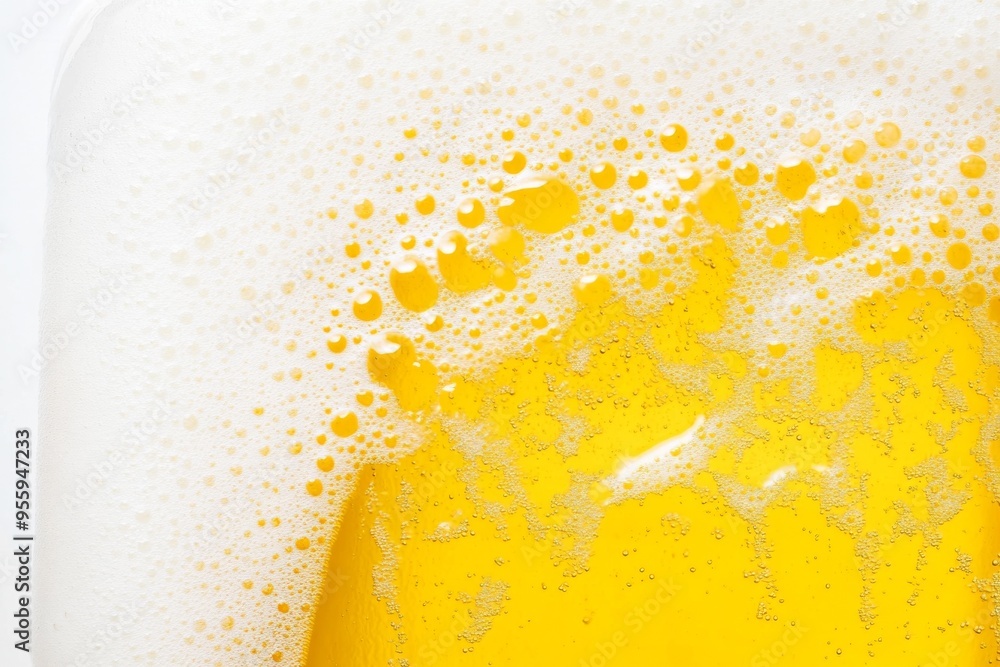 Close-Up of Yellow Beer with White Foam on Plain White Background, Capturing Crisp Details in a Flat Lay Photography with Professional Color Grading and Clean, Sharp Focus Close-Up of Yellow Beer with White Foam on Plain White Background, Capturing Crisp Details in a Flat Lay Photography with Professional Color Grading and Clean, Sharp Focus