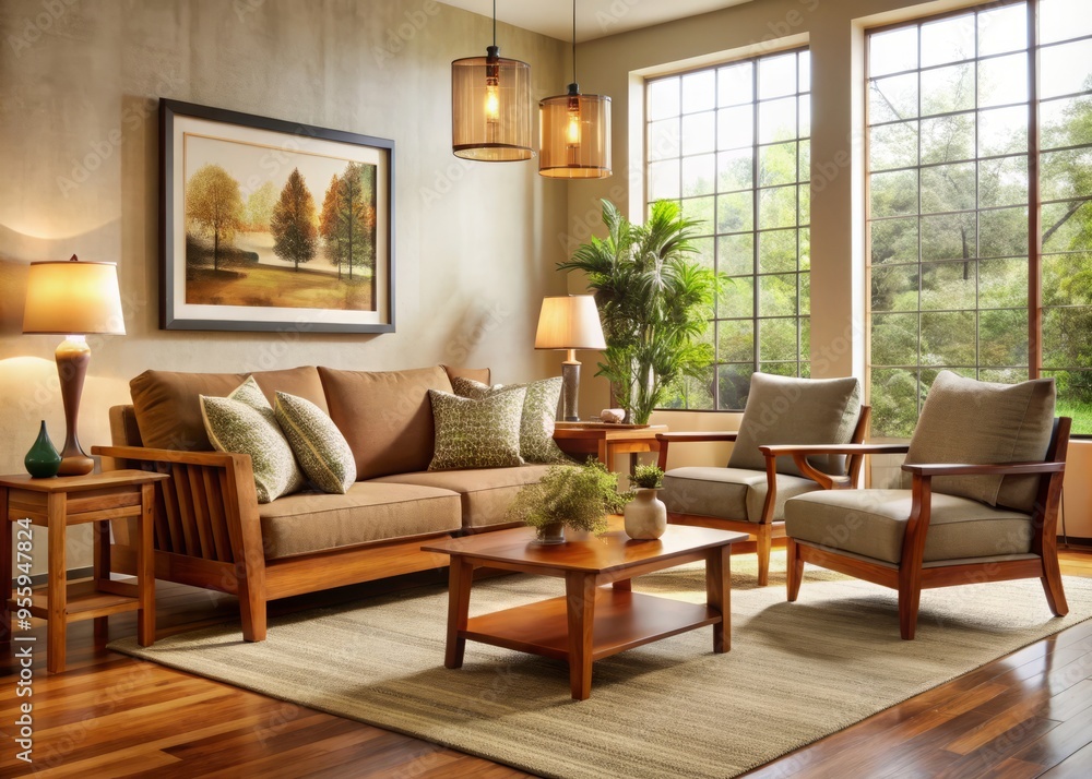 Cozy accents and textures, such as a chunky throw blanket and wooden vase, complement the rich tones of Cozy accents and textures, such as a chunky throw blanket and wooden vase, complement the rich tones of