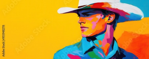 abstract modern painting of a cowboy by Lindsey Meyer, bold photo