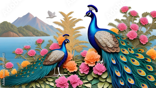 Picture of peacocks with the beauty of nature on background. top a.(132)