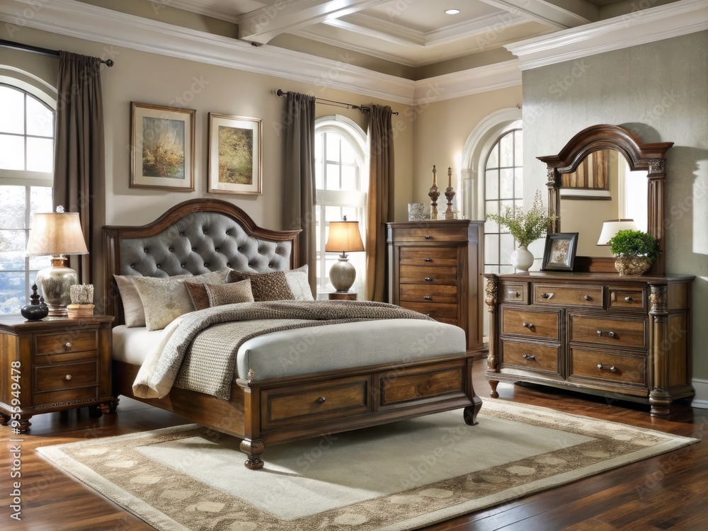 Φωτογραφία Elegant bedroom furniture sets boast contemporary designs, plush fabrics, and warm wood tones for a luxurious retreat