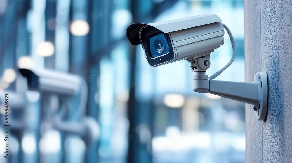 Modern Surveillance Camera: A Detailed View of a State-of-the-Art Surveillance Camera with Sleek Design and Advanced Technology, Positioned to Monitor and Record for Security Purposes. Modern Surveillance Camera: A Detailed View of a State-of-the-Art Surveillance Camera with Sleek Design and Advanced Technology, Positioned to Monitor and Record for Security Purposes.