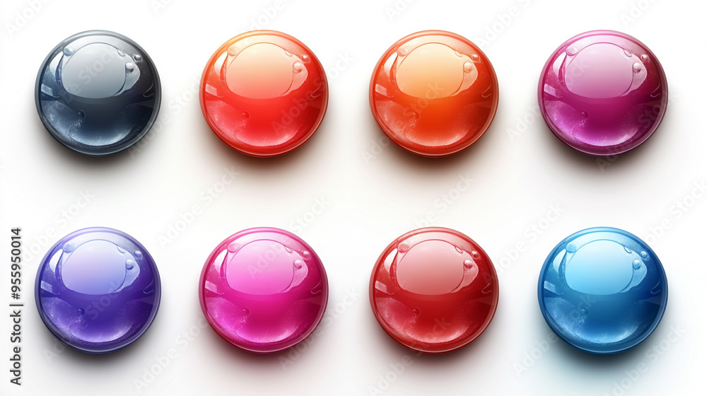 A vibrant display of glossy buttons in various colors, perfect for graphic design and creative projects. A vibrant display of glossy buttons in various colors, perfect for graphic design and creative projects.