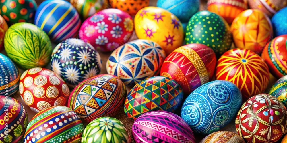 Colorful easter eggs in various designs and patterns, easter, eggs, vibrant, colors, spring, festive, holiday Colorful easter eggs in various designs and patterns, easter, eggs, vibrant, colors, spring, festive, holiday